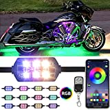 Dlylum 12pcs Motorcycle Underglow LED Light Kit Magic RGB Dream Color Chasing with APP&RF Wireless Remote Control DC 12V Smart Brake Light Function Multi-Color LED Light Strip for Motorcycle Golf Cart