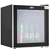 HBN Mini Beverage Refrigerator - 1.6Cu Ft/ 60 Can Beverage Cooler with Glass Door & Adjustable Shelves for Soda, Beer, Wine - Freestanding Beverage Fridge for Home, Bar, Office