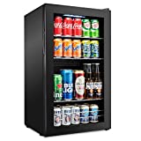 Ivation 126 Can Beverage Refrigerator | Freestanding Ultra Cool Mini Drink Fridge | Beer, Cocktails, Soda, Juice Cooler for Home & Office | Reversible Glass Door & Adjustable Shelving - Black
