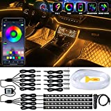 Interior Car LED Strip Lights, LEDCARE 9 in 1 Multicolor RGB Car Neon Ambient Lighting Kits with 4 Under Dash Lighting & 5 Fiber Optic LED Lights, Sync to Music and Wireless Bluetooth APP Control