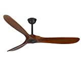 70' Outdoor Ceiling Fan Without Light, Energy Efficient DC Motor, 3 Solid Wood Blades, Wooden Ceiling Fan with Remote Control, Metal Black-Dark Brown Blade