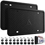 Aujen Silicone License Plate Frames,2 Pack Black Side-Opening License Bracket Holder with Easy Installation, License Plate Cover Without Obstruction.Rustproof, Rattle Proof & Weatherproof Universal