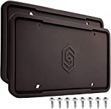 Silicone Black License Plate Frame Covers 2 Pack- Front and Back Car Plate Bracket Holders. Rust-Proof, Rattle-Proof, Weather-Proof ( Black).