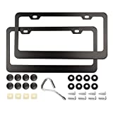 License Plate Frames, 2 Pack Chrome License Plate Frame, Universal Car License Plate Covers. Rust-Proof,Slim Stainless Steel Polish Mirror License Plate Frame and Chrome Screw Caps (Black)