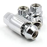 Wheel Accessories Parts 1/2 Wheel Locking Lug Nuts Open End Cone Seat Bulge Acorn, Chrome, 1/2'-20 Thread Size, 0.84' Length Premium Wheel Lock Set with Dual Hex Key (Pack of 4, 1/2-20, Chrome)
