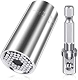 Universal Socket Wrench Set, Grip Socket Set Fits Standard 1/4'' - 3/4'', 7mm-19mm Universal Socket Wrench Tool Sets with Power Drill Adapter, Socket Tools for Men Women DIY Christmas Gifts