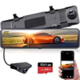 4K WiFi Mirror Dash Cam, EUKI 11'' Rear View Mirror Camera for Car Waterproof Backup Camera with Sony IMX415, APP Control, 64GB Card Pre-Installed, HDR, GPS, G-Sensor, Parking Assistance