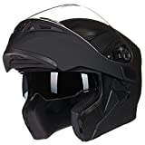 ILM Motorcycle Dual Visor Flip up Modular Full Face Helmet DOT 6 Colors (L, Matte Black)