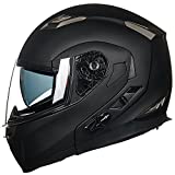 ILM Bluetooth Integrated Modular Flip up Full Face Motorcycle Helmet Sun Shield Mp3 Intercom (L, Matte Black)