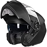 ILM Adult Motorcycle Modular Full Face Helmet Flip up Dual Visor DOT Approved(Matte Black,Large)