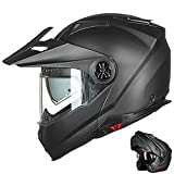 ILM Motorcycle Full Face Modular ATV Helmet Three in One Casco with Pinlock Anti Fog Visor for Men Women DOT Model-909F (Matte Black L)