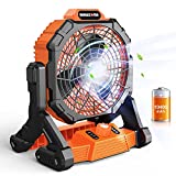 Rechargeable Tent Fan with Lantern 10400mAh Battery Operated Personal Fan with Hanging Hook / USB Charger / LED Light Portable Cordless for Camping Jobsite Bedroom Outdoors