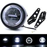 5.75 Inch Round Motorcycle LED Headlight with White Halo and Brackets Assembly - Universal Front Headlamp Features Distance Light High Low Beam Refit Headlight (White light)