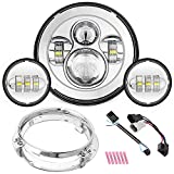 SUNPIE Motorcycle 7 Inch LED Headlight Chrome for H arley Road King, Road Glide, Street Glide and Electra Glide,Ultra Limited with 4-1/2 LED Passing Lamps Fog Lights and Bracket Mounting Ring