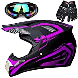 Youth Off-Road Motorcycle Helmets,Children's Helmets for Off-Road Motorcross ​and Mountain Bikes,Comfortable and Light Weight, DOT Quality Certification,Purple,S