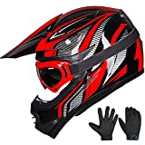 ILM Youth Kids ATV Motocross Dirt Bike Motorcycle BMX Downhill Off-Road MTB Mountain Bike Helmet DOT Approved (Youth-XL, Red/Silver)