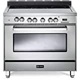 Verona VEFSEE365SS 36' Electric Range with 4 cu. ft. European Convection Oven Black Ceramic Glass Cooktop 5 Burners Dual Center Element Chrome Knobs and Handle: Stainless Steel