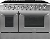 FORTÉ FGR488BSS 48” Freestanding All Gas Range, 8 Sealed Burners, Double Ovens, 5.53 cu. ft. Total Oven Capacity, Convection Oven, Dual Ring Brass Burner, 10K BTU Oven Broiler in Stainless Steel