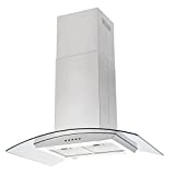 Island Range Hood 36 inch 700 CFM, 4 LED Lights 5-Layer Filters, Kitchen Hood Ducted/Ductless Convertible, 3-Speed Extractor Fan with Quiet Motor, Curved Tempered Glass in Stainless Steel