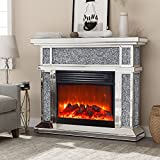 Mirrored Electric Fireplace, Fireplace Mantel Freestanding Heater Firebox with Remote Control, 3D Flame, 750/1500W