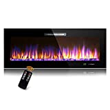 BEYOND BREEZE 50 Inches Electric Fireplace, Wall Mounted and Recessed Fireplace with Adjustable Flame Color, Log and Crystals 9 Color Combinations, LED Touch Screen and Remote Control