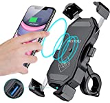 iMESTOU Waterproof Motorcycle Wireless 15W Qi/ USB Quick Charger 3.0 Phone Holder 2 in 1 Mount on 22-32mm Handlebar or Rear-View Mirror Fast Charging for 3.5-6.8 inch Cellphones