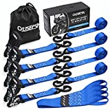 Otherya TIE Down Strap Ratchet Tie Down Straps - 1.5' x 8 ft 4500 Lb Break Strength - Cargo Straps for Securing Motorcycle, Kayak, Truck, Trailer and Boat Lawn Equipment- Includes 4 Soft Loops（Blue）