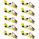 US Cargo Control - Flat Hook Ratchet Strap - Ratchet Tie Down - 2 Inch X 30 Foot - Yellow Ratchet Strap with Black Flat Hook - Weather Resistant Strap - 3,333 Pound Working Load Limit - 10 Pack