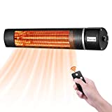 KEY TEK Wall-Mounted Patio Heater Electric Infrared Heater Indoor/Outdoor Heater Electric for Garage Backyard Wall Patio Heater Waterproof with Remote Control Golden Tube for Fast Heating, Black