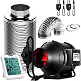 VIVOSUN 4 Inch 190 CFM Inline Fan with Speed Controller, 4 Inch Carbon Filter and 8 Feet of Ducting, Temperature Humidity Monitor for Grow Tent Ventilation