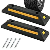 ATPEAM Heavy Duty Rubber Curb Vehicle Floor Stopper 2 Pack Black Parking Blocks Wheel Stop Stoppers with Yellow Reflective Stripes for Car, Truck, RV, Trailer, and Garage