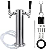 M5- FERRODAY Dual Faucet Draft Beer Tower Double Faucet Tap Beer Tower Dispenser Double Beer Tap Stainless Steel Tower Brass Faucet Stainless Core Pre-assembled Lines for Homebrew - 3' Kegerator Tower