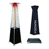 FOOWIN Patio Heater, 2 in 1Patio Propane Heater with Detachable table, 48,000 Btu Patio Outdoor Heater Waterproof Cover and Gloves,Quartz Glass Tube Propane Heater with Wheels and Ground Nail (Black)