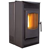 Castle Pellet Stoves Serenity 12327 Indoor Heating Temperature Free Standing with Flame Window and Smart Controller, 18-1/4'W x 34' H x 23-3/4'D, Black