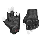 Fingerless Motorcycle Gloves Men’s Leather Motorcycle Racing Gloves Hard Knuckle Armored(G11-Black,XL)