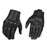 Updated Black Leather Motorcycle Gloves Hard Knuckle Armored Touchscreen Motorcycle Riding Gloves (Updated,Non-Perforated, M)