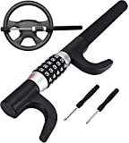 Tevlaphee Steering Wheel Lock Anti Theft Security Extendable Device Retractable Keyless Password 5 Coded Combination Antitheft Lock Heavy Duty Universal Fit for Vehicle Car Truck Van SUV Twin Hooks
