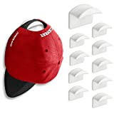 CANRAY Hat Hooks for Wall Mount - Adhesive Hat Rack for Baseball Caps, Cap Organizer Holder | No Drilling | Stick On | 10-Pack (White) - Gifts for Man