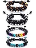 Adjustable Lava Rock Stone Essential Oil Diffuser Bracelet Braided Rope Stone Yoga Beads Bracelets for Men Women (Style F)