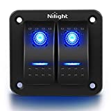 Nilight 90106B 2 Gang Rocker Switch Panel 5 Pin On Off Pre-Wired Rocker Switch Aluminum Panel Waterproof Switche Panel for 12V/24V Automotive Cars Marine Boats ATVs Trailers,2 Years Warranty , Blue