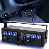 Nilight 6 Gang Rocker Switch Box 12V SPST ON Off Switch QC 3.0 USB Charger Voltmeter Waterproof Aluminum Rocker Switch Panel Night Glow Stickers for Boats Cars RVs Trucks, 2 Years Warranty