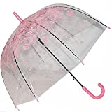 Kung Fu Smith Pink Flower Clear Bubble Umbrella for Kids Girls, Auto Open Cherry Blossom Stick Rain Umbrella