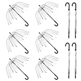 WASING 10 Pack 46 Inch Clear Bubble Umbrella Large Canopy Transparent Stick Umbrellas Auto Open Windproof with Black European J Hook Handle Outdoor Wedding Style Umbrella for Adult