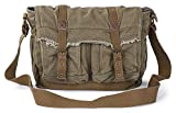 Gootium Canvas Messenger Bag - Vintage Shoulder Bag Frayed Style Boho Satchel, Olive Brown