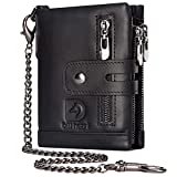 Mens Wallet with Chain Genuine Leather Purse RFID Blocking Bifold Double Zipper Coin Pocket with Anti-Theft Chain…