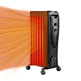 ZAFRO Oil Filled Radiator Heater, 1500W Portable Electric Oil-Filled Radiant Heater with Adjustable Thermostat, Oil Heater with 3 Heat Settings, Space Heater with Tip-Over & Overheat Protection for Indoor, Room, Office and Home (Black)