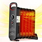 AOBMAXET Oil Filled Radiator Heater Electric-Portable Space Heater 700W with Adjustable Thermostat,Save Energy Oil Indoor Heater Feel Heat Faster Electric Heater with Overheat Protection for Bedroom, Office and Indoor