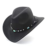 Jdon-hats, Womens Fashion Western Cowboy Hat with Roll Up Brim Felt Cowgirl Sombrero Caps（56-58CM） Black