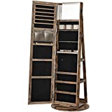 SONGMICS 360° Swivel Jewelry Cabinet, Lockable Jewelry Organizer with Full-Length Mirror, Rear Storage Shelves, Built-in Small Mirror, Jewelry Armoire, for Women, Rustic Brown UJJC006X01