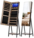 Nicetree Standing Jewelry Mirror Cabinet, Full Length Mirror and Jewelry Storage All in One, Superior Storage Capacity Jewelry Armoire Stand Up Mirror (Newly Upgraded, Rustic Brown)